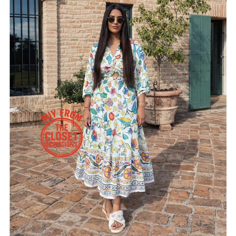 Zara Floral Linen Blend Boho Maxi Dress Cut Out Resort Vacation Size S NWT - Picture 10 of 16